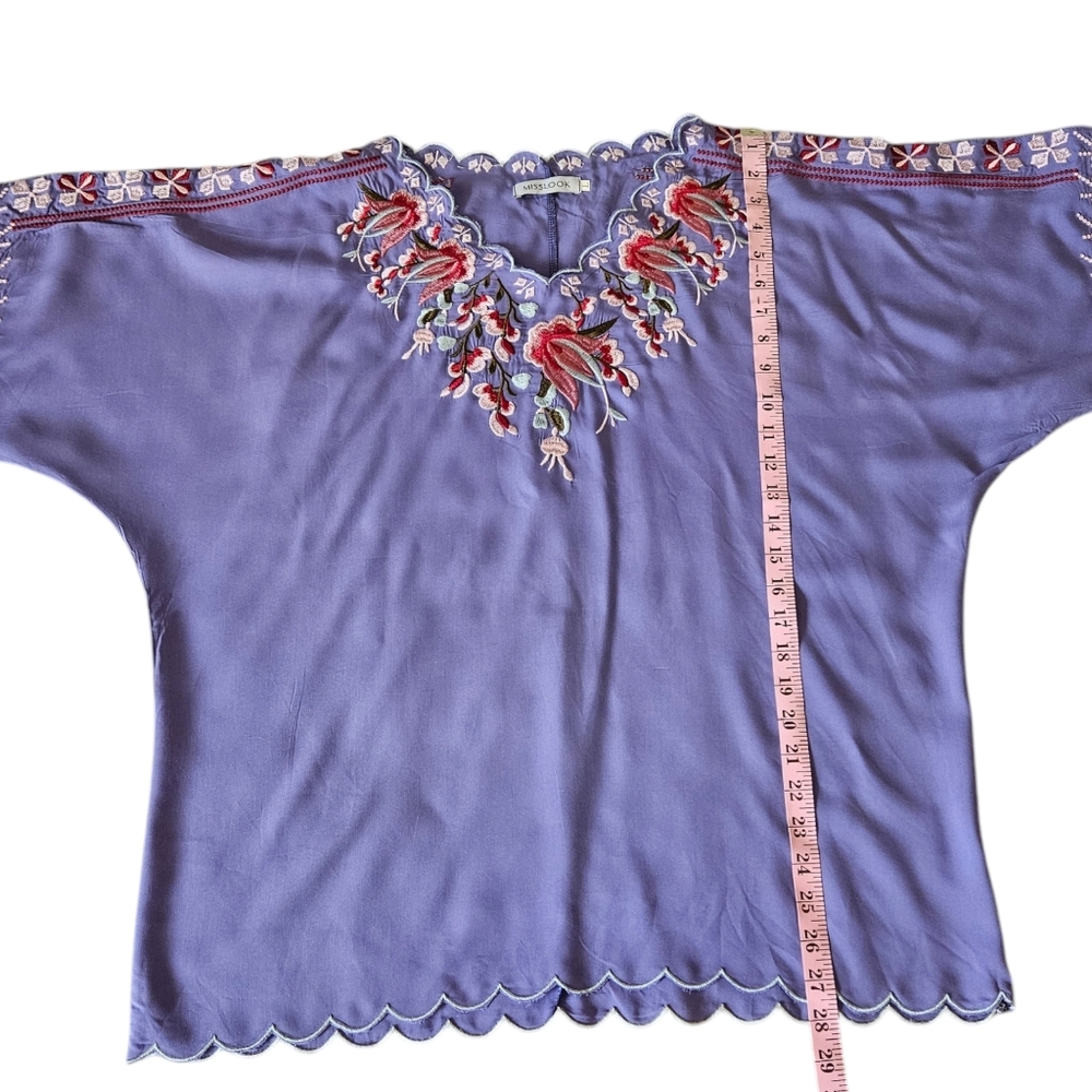 Misslook Women's Embroidered Blouse Top Size L Peasant Boho - Picture 10 of 14